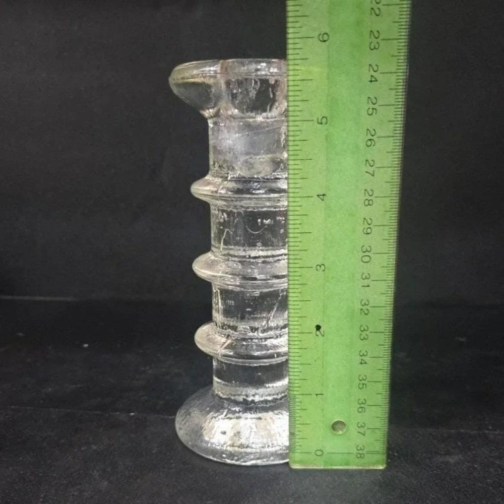 Pukeberg Sweden Three-Ring Pressed Glass Candlestick, Scandinavian Candle Holder